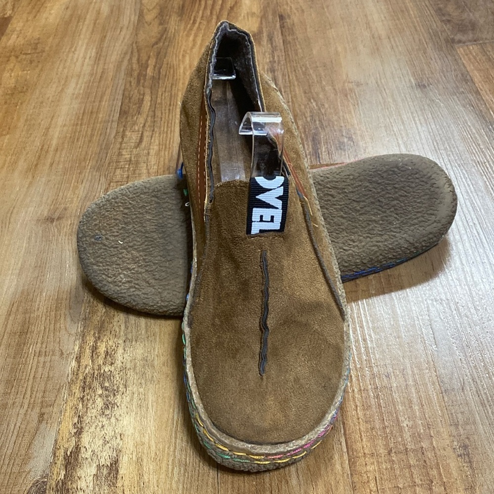 OVELO suede Comfy Slip On Loafers with rainbow stitching  Size 42